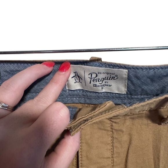 Penguin Munsingwear Shorts Men's 38 Khaki Chino Ribbed Button Zip Cotton Blend - Picture 2 of 12